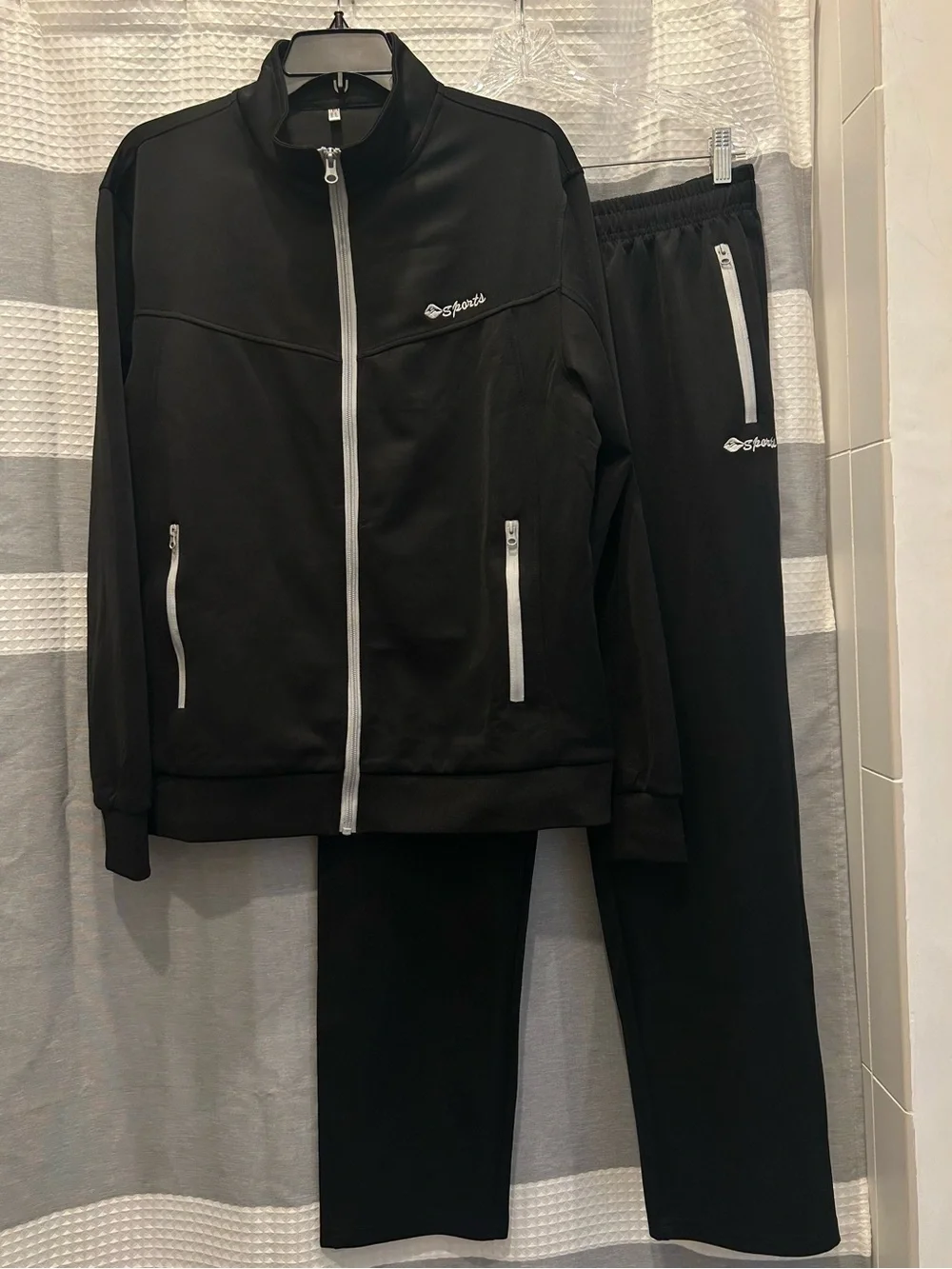 OutdoorSports Black 2 Piece Track Suit Set with Full Zip Jacket & Pants Size M